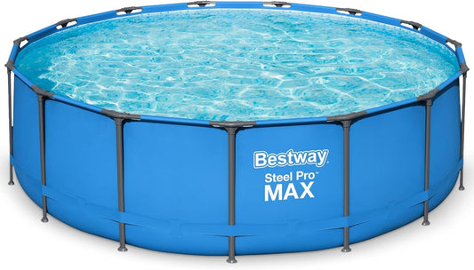 Bestway Steel Pro 15’ x 48" Round Metal Steel Frame Above Ground Outdoor Backyard Family Swimming Pool, Blue