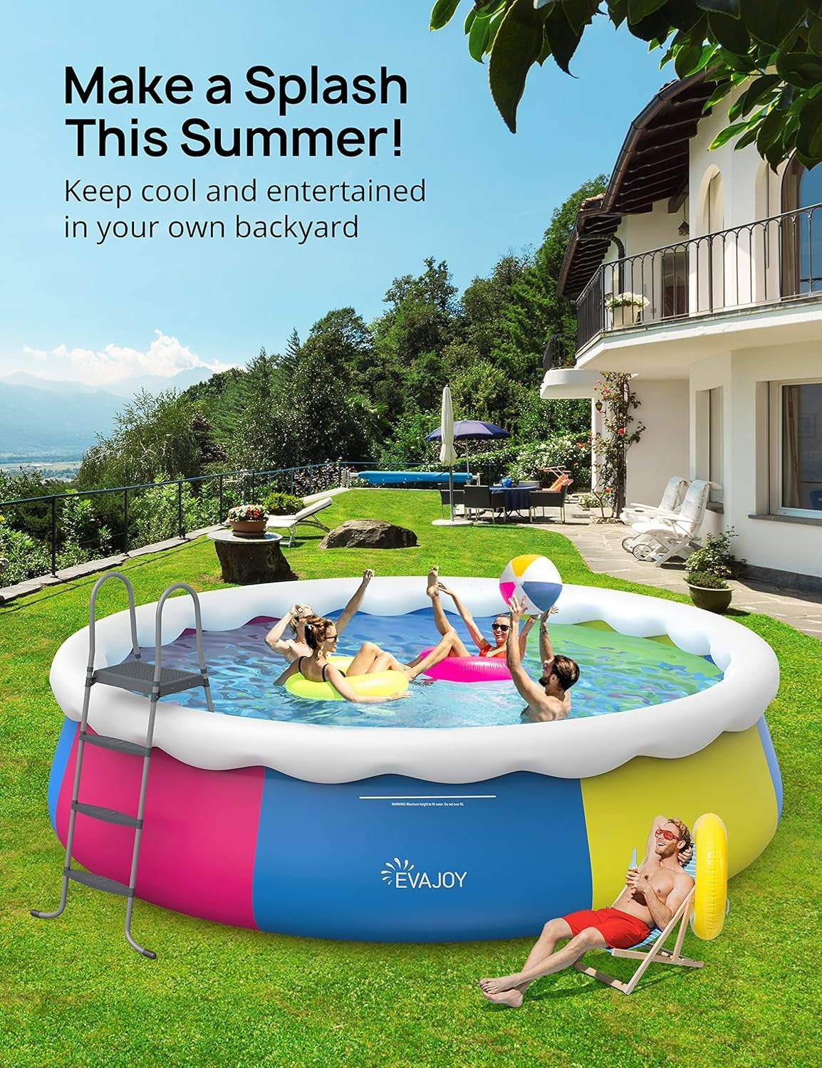 EVAJOY Inflatable Top Ring Swimming Pools 18ft*48in Round Pool Include Filter Pump Include Filter Pump Blue