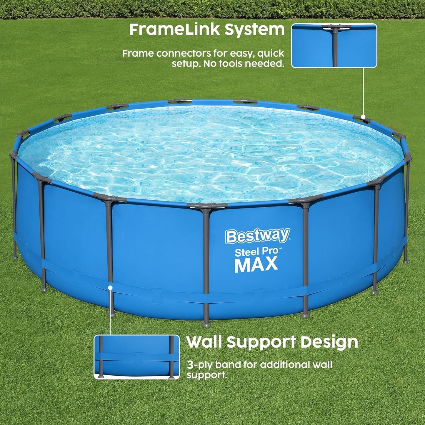 Bestway Steel Pro 15’ x 48" Round Metal Steel Frame Above Ground Outdoor Backyard Family Swimming Pool, Blue