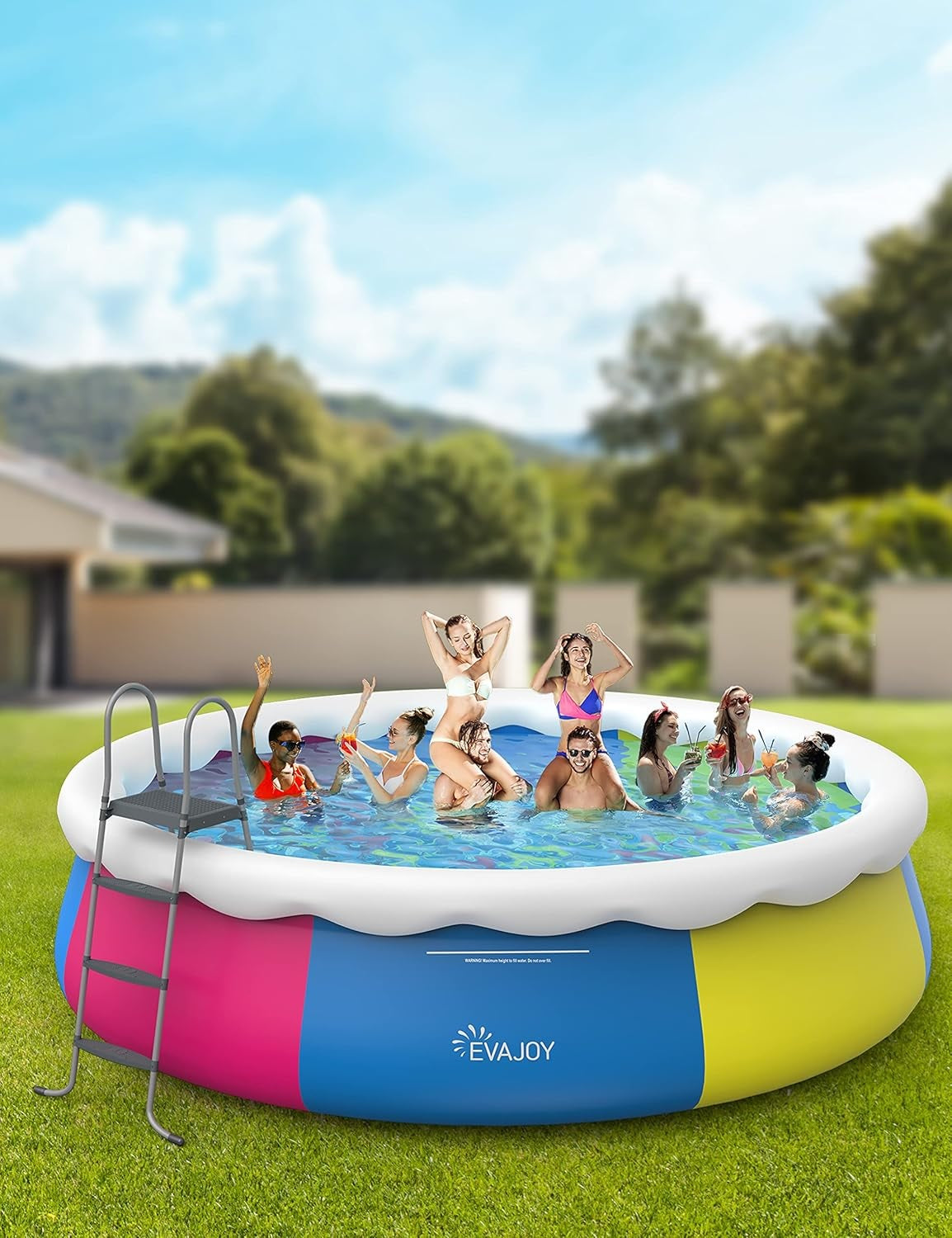 EVAJOY Inflatable Top Ring Swimming Pools 18ft*48in Round Pool Include Filter Pump Include Filter Pump Blue