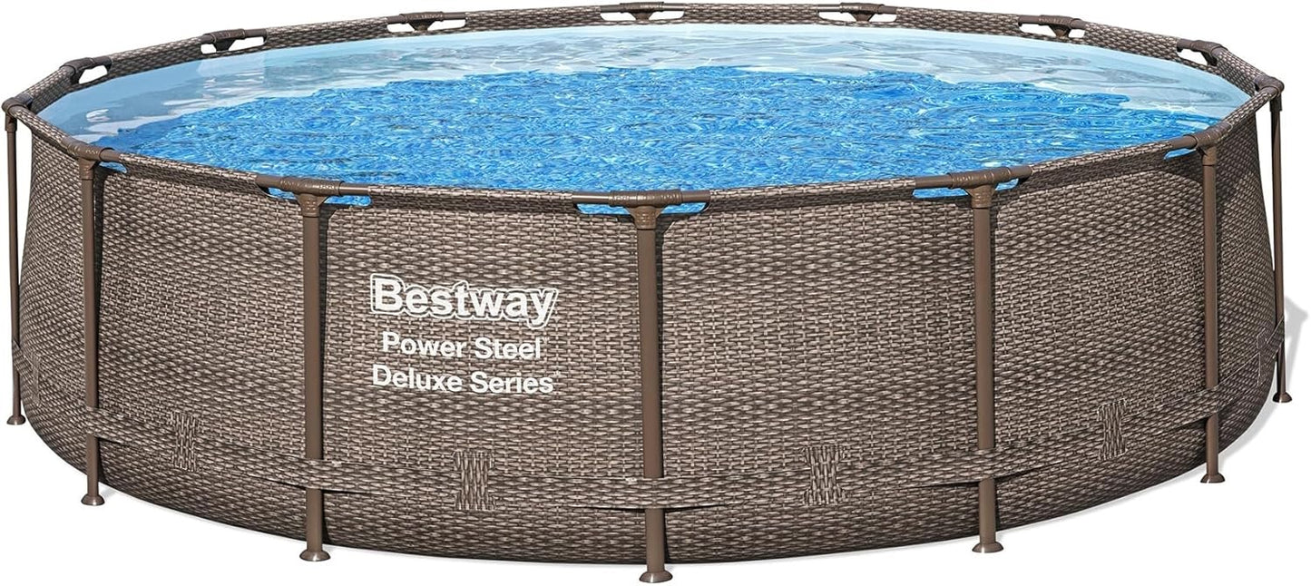 Bestway Power Steel 14’ x 42” Round Above Ground Outdoor Backyard Swimming Pool Set with 1,000 GPH Filter Pump, Ladder, and Pool Cover